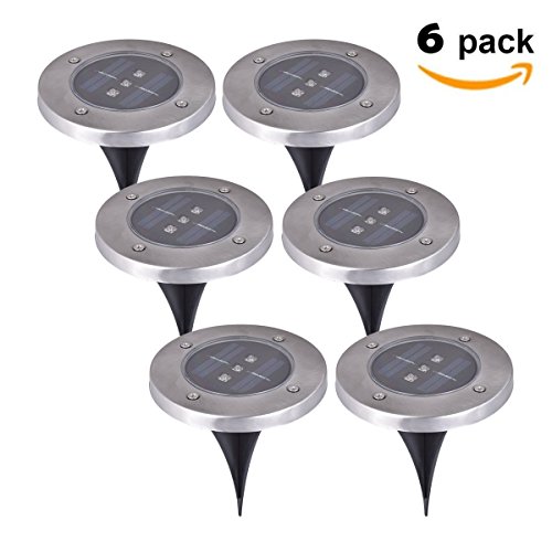 Solar Ground Lights  Findyouled Outdoor Waterproof Warm White 3 Led Landscape Path Light 6 Pack
