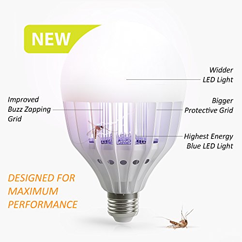 UNCONDITIONAL GUARANTEE 2016 Best Mosquito Killer LED Bulb Lures Zaps and Kills Insects - Lights Home - Fits 110V IndoorOutdoor Fixtures  FREE Cleaning BrushFREE 36 Mosquito Repellent Patches