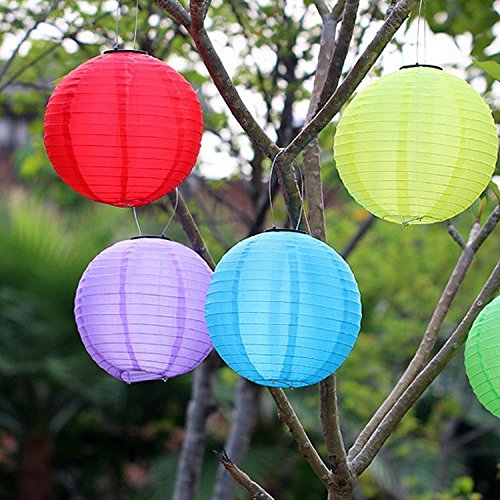 SINOMANN10 Solar Powered LED Lamps Light Chinese Nylon Fabric Lantern Lamp Lighting for Home Garden Outdoors Fixtures Decoration-Cool White