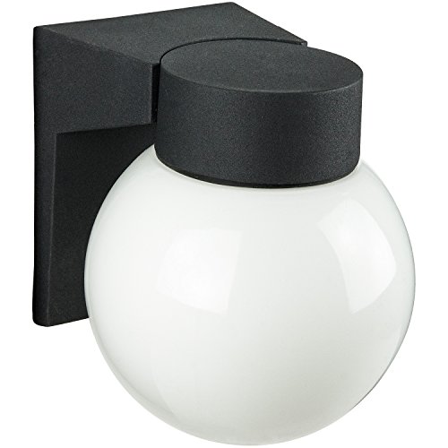 Sunlite Odi1000 6-inch Incandescent Wall Mount Globe Outdoor Fixture Black Finish With White Glass