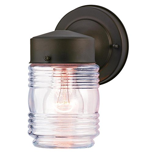 Westinghouse 6688200 One-Light Outdoor Jelly Jar Wall Fixture with Clear Ribbed Glass Oil Rubbed Bronze