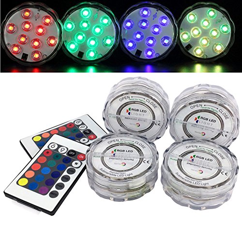 KIWISUNNY 4Pcs Underwater Submersible LED Light with Remote ControllerMulti Color Waterproof Flashing Bright light for WeddingPartyPondSwimming PoolFish Tank Decorations