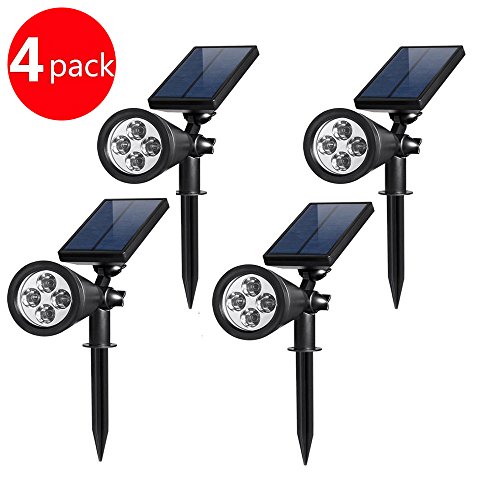EnerEco 4 Pack LED Solar Power Spotlight Outdoor Wall Light Auto Sensor Security Lighting Path Lights In-ground Lights Flag Pole Light for Tree Patio Deck Yard Garden Driveway Stairs Pool
