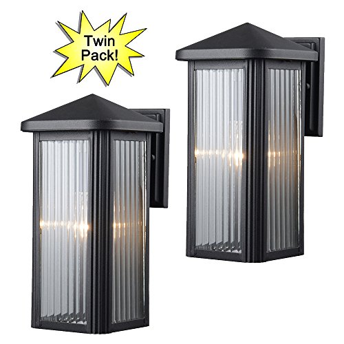 Hardware House 23-0667 Black Outdoor Patio / Porch Wall Mount Exterior Lighting Lantern Fixtures With Clear Strip
