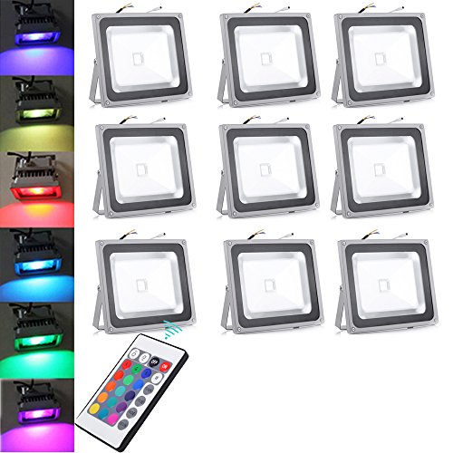 9PCS AC85V-265V 120 Degree Beam Angle 50W RGB Waterproof Outdoor Security LED Flood Light Spotlight High Powered Landscape Outdoor Lamp