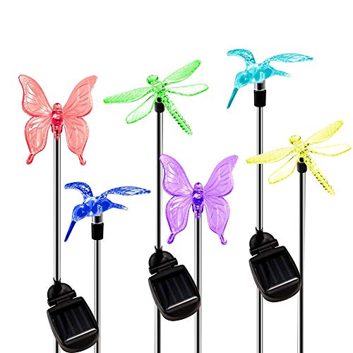 AkoMatial Portable Outdoor Waterproof Hummingbird Butterfly Dragonfly Design Changing Decorative Landscape Lighting Figurine Light LED Solar Powered Yard Garden Stake Lights for Lawn Backyard Hotel