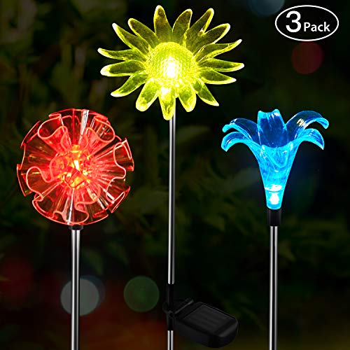 OxyLED Solar Garden Lights Outdoor 3 Pack LED Solar Stake Light Multi-Color Changing Solar Powered Decorative Landscape Lighting Dandelion Lily Sunflower for Path Yard Lawn Halloween Christmas