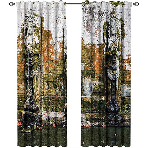 youpinnong Balinese Curtains Modern Fountain in Ancient Temple Bali Asia Tropics Landmark Travel Destinations Photo Curtains Girls Room W84 x L108 Inch Green White
