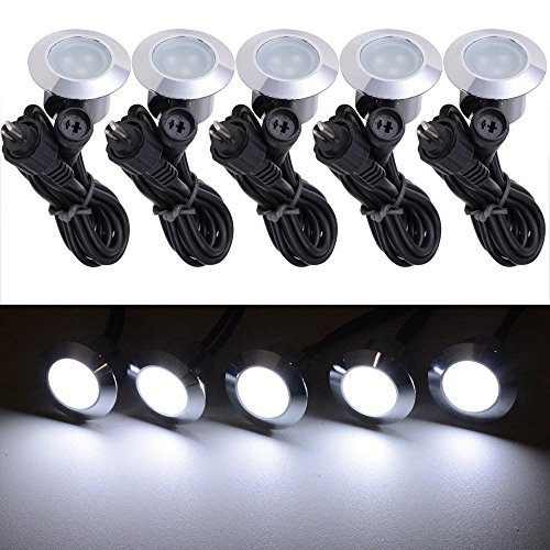 5 Pack 12 Volts LED Recessed Deck Lighting Fixture IP65 w 7000K Cool White Temperature Color for Decoration Outdoor Gardening Light Landscape