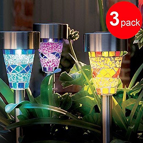 Riorand 3pcs Solar Mosaic Border Garden Post Lights Waterproof Garden Ground Lamp Auto Garden Decoration Christmas