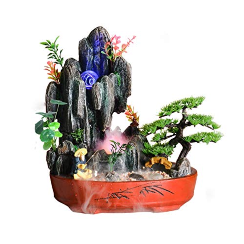 Home Kitchen Tabletop Fountains Desktop Fountain Creative Resin Rockery Waterfall Fountain Atomization Humidifier LED Lights Indoor Water Decoration Gifts Color  Without Atomizer