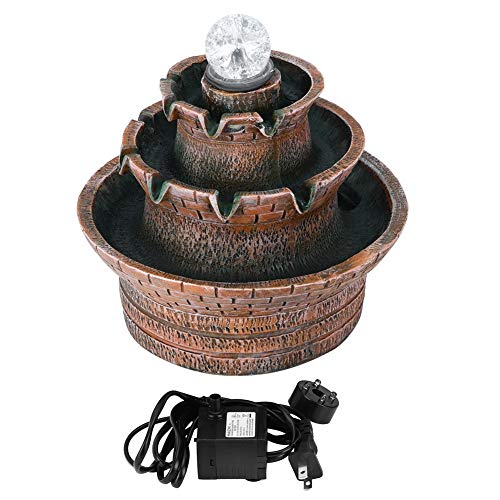 Huakii Desktop Fountain Ornament Waterfall Decor with Colorful Light for Office Home Desk DecorationUS Plug 110V