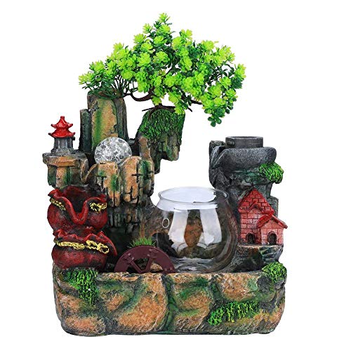 Ichiias Desktop Fountain Rockery Waterfall with Colorful Light Home DecorationAtomizing Effect