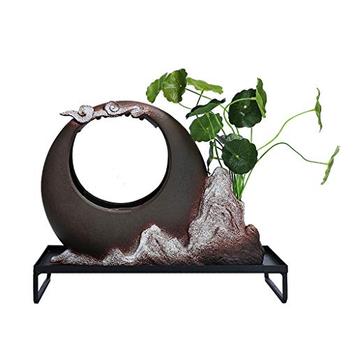 Indoor Fountains Tabletop Fountains Ceramic Waterfall Desktop Fountain Zen Meditation Waterfall Home Decoration Table Water Fountain with Planter Home Décor Tabletop Indoor Fountain