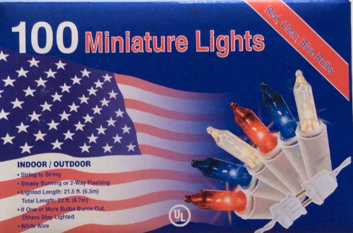100 Red White Blue Lights Minature July 4th Christmas Mini Indoor  Outdoor