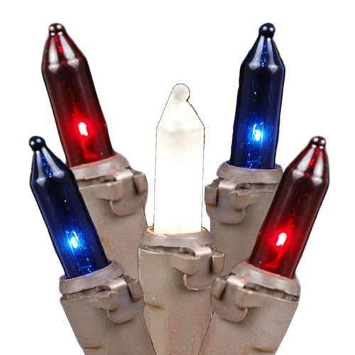 50 Foot 100 Light Outdoor Commercial Grade Christmas Mini Light Set Redwhiteblue Brown Wire