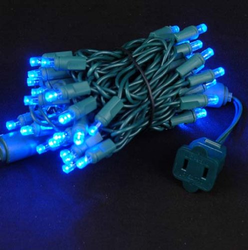 50 Light Outdoor Christmas Led Mini Light Set Blue Green Wire 11 Long