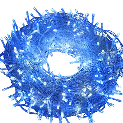 Excelvan Safe 24V 8 Modes 500 LEDs 100m328ft Christmas Lights Fairy Lights DC Transformer with Transparent String for Indoor Outdoor Party Wedding Decoration WhiteBlue