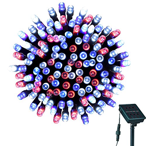 Solar Outdoor Fairy String Lights Loende Waterproof 72ft 200 Led 8 Modes Patriotic Red Whiteamp Blue Decorative