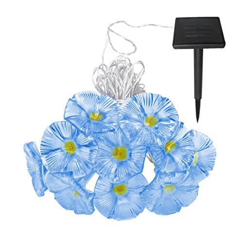 Solar Outdoor Flower String LightsBlue Morning Glory BloomsWaterproof White Led lights33ft 10LED by CHOOO
