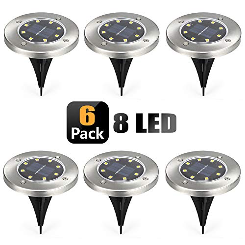 KINGMAZI Solar Ground Lights8 LED Garden in-Ground Lights Waterproof Patio Outdoor Light with Light Sensor for Driveway Lawn Walkway Flood Lights 6 Pack Warm White