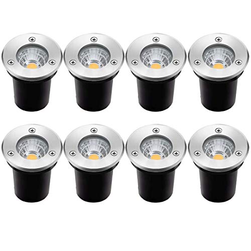 Landscape Lights ZUCKEO 8 Pack LED Well Lights 3W 12V-24V Ground Lights IP67 Waterproof Low Voltage Landscape Lighting for Driveway Deck Step Garden Lights Outdoor Warm White