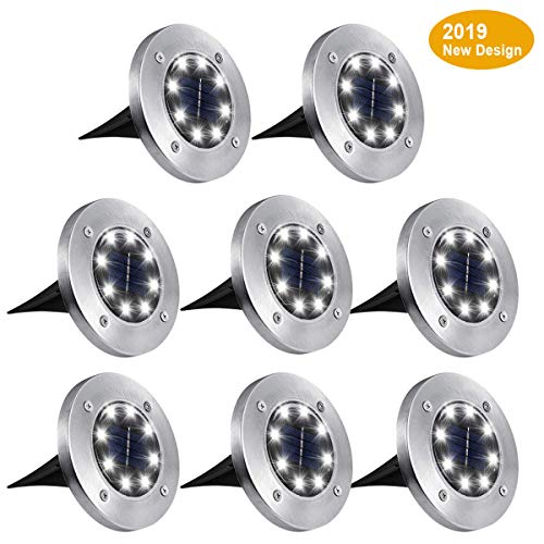 Solar Disk Lights8 LED Solar Ground LightsOutdoor Path Lights Waterproof Landscape Lighting for Yard Deck Patio Pathway Lawn DrivewayWhite8 Pack