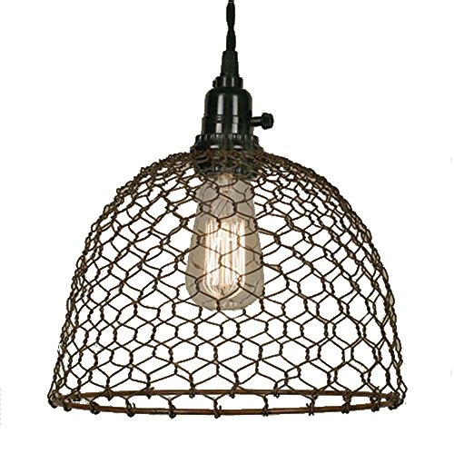 Chicken Wire Dome Pendant Light In Primitive Rust
