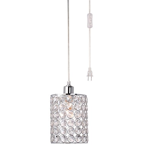 Globe Electric 1-light Cylindrical Plug-in Pendant Chrome Finish Caged Crystal Shade Clear 15 Cord In-line