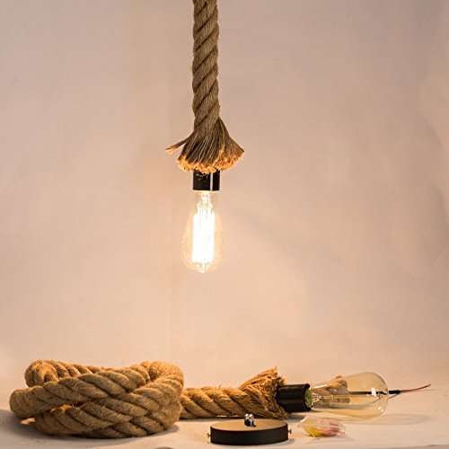 Jorunhe Industrial Pendant Lamp Vintage Edison Nautical Manila Rope Ceiling Light 1pc 110V Edison Bulbs