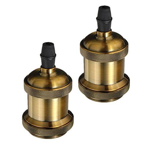 KINGSO 2 Pack E26 E27 Solid Brass Industrial Light Socket Vintage Edison Pendant Lamp Copper Holder Without SwitchBronze Color