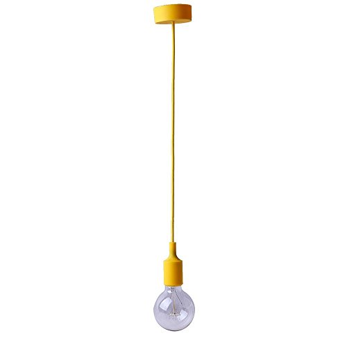 Lightingsky Colorful E26 E27 Silicone Ceiling Lamp Holder DIY Textile Ceiling Light Cord Pendant Light Scoket Yellow 1 Meter