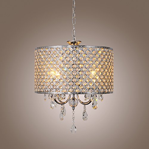 Lightinthebox Modern Drum Chandeliers With 4 Lights Pendant Light With Crystal Drops In Round Ceiling Light Fixture
