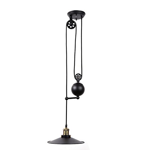 Fuloon Edison Industrial Pulley Pendant Lights Adjustable Wire Lamps Retractable Lighting Black Black-1