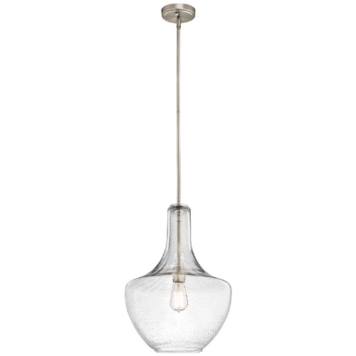 Kichler Lighting 42046nics Everly 1lt Pendant Brushed Nickel Finish With Clear Seedy Glass