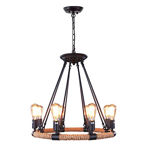 LNC Rustic Rope Chandeliers 8-light Pendant Lighting for Kitchen Dining Room Living Room Restaurant