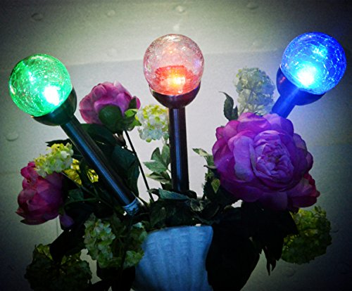 3Pack 3Color Crackle Glass Globe Solar LightSolar Pathway Light Solar Led Light