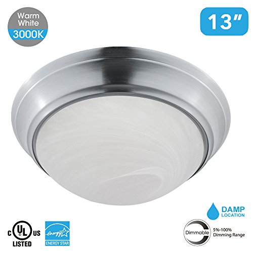 Batec&trade 13 Inch 3000k Led Ceiling Light Flush Mount Fixtures Sand Nickel With Glass Shade 13-inch 15-inch 3000k