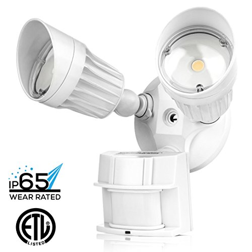 Hyperikon LED Security Light 20W 100W Equivalent 1800lm 5000K Crystal White Glow Waterproof IP65 UL 40Â° Beam Angle CRI 80 Adjustable Head 120v Infrared Sensor Activated