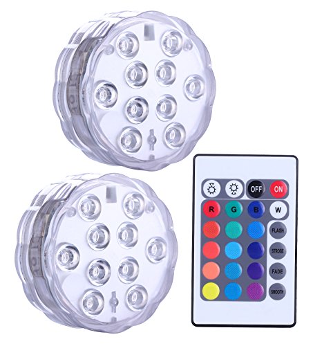 Submersible LED Lights Remote Controlled Set of 2 Qoolife Battery Powered RGB Multi Color Changing Waterproof Light for Event Party and Home Decoration