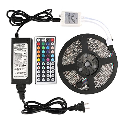 WenTop Led Strip Lights Kit Waterproof SMD 5050 164 Ft 5M 300leds RGB 60ledsm with 44key Ir Controller and 12V Power Supply for Kicthen Bedroom Sitting Room and Outdoor