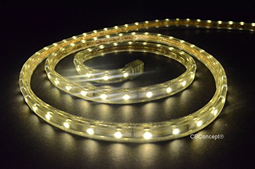 CBConcept UL Listed 20 Feet 2100 Lumen 3000K Warm White Dimmable 110-120V AC Flexible Flat LED Strip Rope Light 360 Units 3528 SMD LEDs IndoorOutdoor Use Accessories Included Ready to use