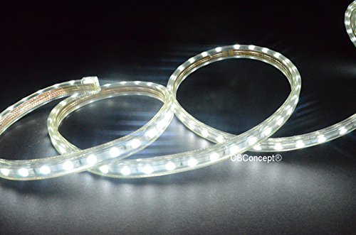 CBConcept UL Listed 20 FeetSuper Bright 5400 Lumen 6000K Pure White Dimmable 110-120V AC Flexible Flat LED Strip Rope Light 360 Units 5050 SMD LEDs IndoorOutdoor Use Ready to use