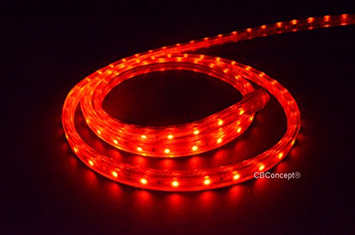 CBConcept UL Listed 30 Feet 3200 Lumen Red Dimmable 110-120V AC Flexible Flat LED Strip Rope Light 540 Units 3528 SMD LEDs IndoorOutdoor Use Accessories Included Ready to use