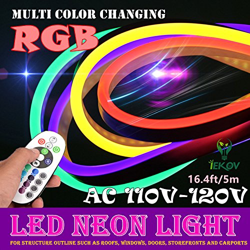 LED NEON LIGHT IEKOV™ AC 110-120V Flexible RGB LED Neon Light Strip 60 LEDsM Waterproof Multi Color Changing 5050 SMD LED Rope Light  Remote Controller for Home Decoration 164ft5m