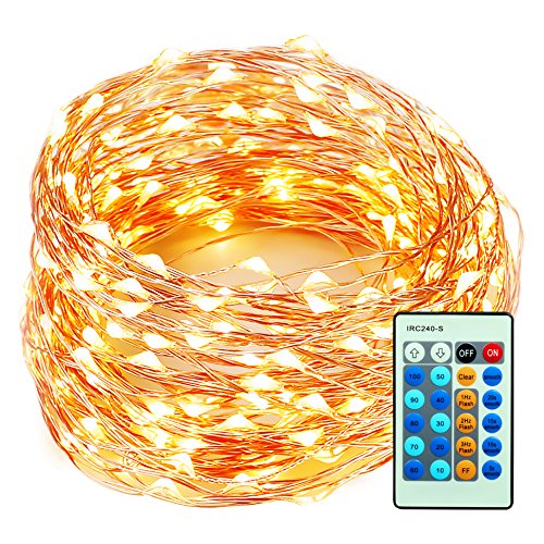 MZD8391 Dimmable LED Starry Lights with Remote Control 66ft 200 Leds Copper Wire LightWaterproof Rope Lights Suitable for BedroomPatioWedding PartiesWarm White