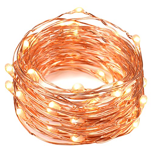 String Lights Oak Leaf 2 Set of Micro 30 LEDs Super Bright Warm White Led Rope Lights Battery Operated on 98 Ft Long Ultra Thin String Copper For Home Bedroom Party