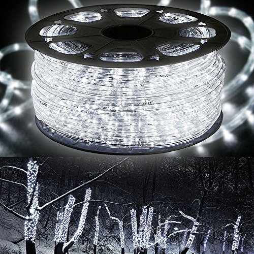 WYZworks 150 feet Cool White 38 LED Rope Lights - Crystal Clear PVC Tube IP65 Water Resistant Flexible 2 Wire Accent Holiday Christmas Party Decoration Lighting