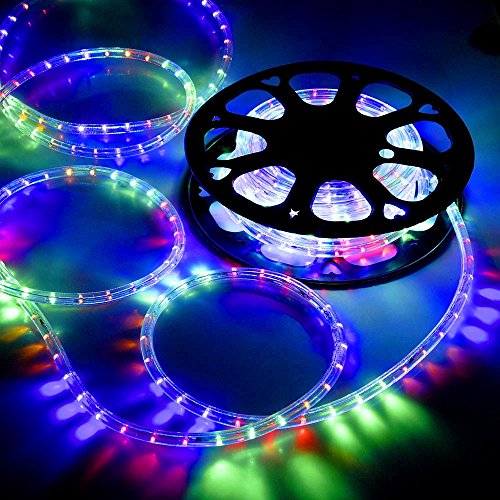 Yescom 50ft Rgb 2 Wire Led Rope Light Indoor Outdoor Home Holiday Valentines Disco Restaurant Cafe Decoration