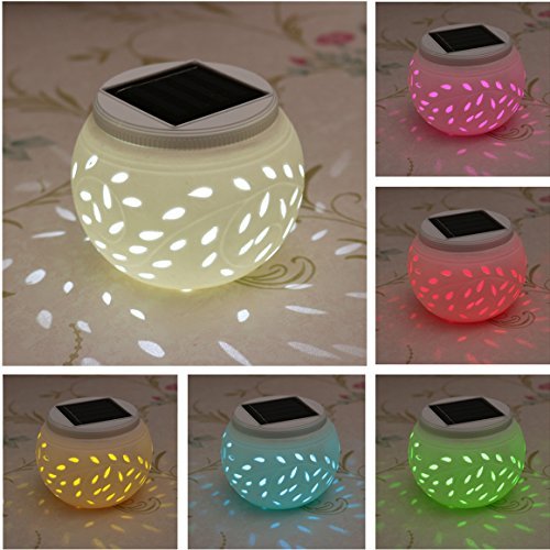 Ceramic Night LightSOLMORE Solar Ceramic Ball LED Garden LightsColor Changing Solar Table LampsWaterproof Solar Outdoor Lights for Party Home Yard Patio Outdoor and Indoor Decorations Night Lamp